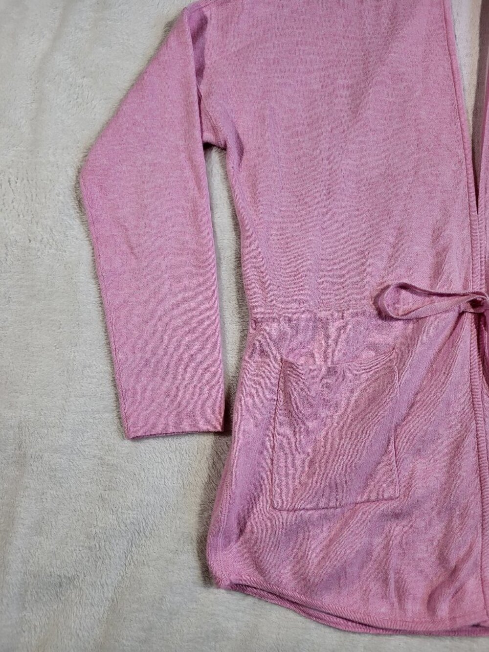Kinross Cashmere Light Pink Cotton Cashmere Long Sleeve Hooded Cardigan - Size L - Picture 4 of 10